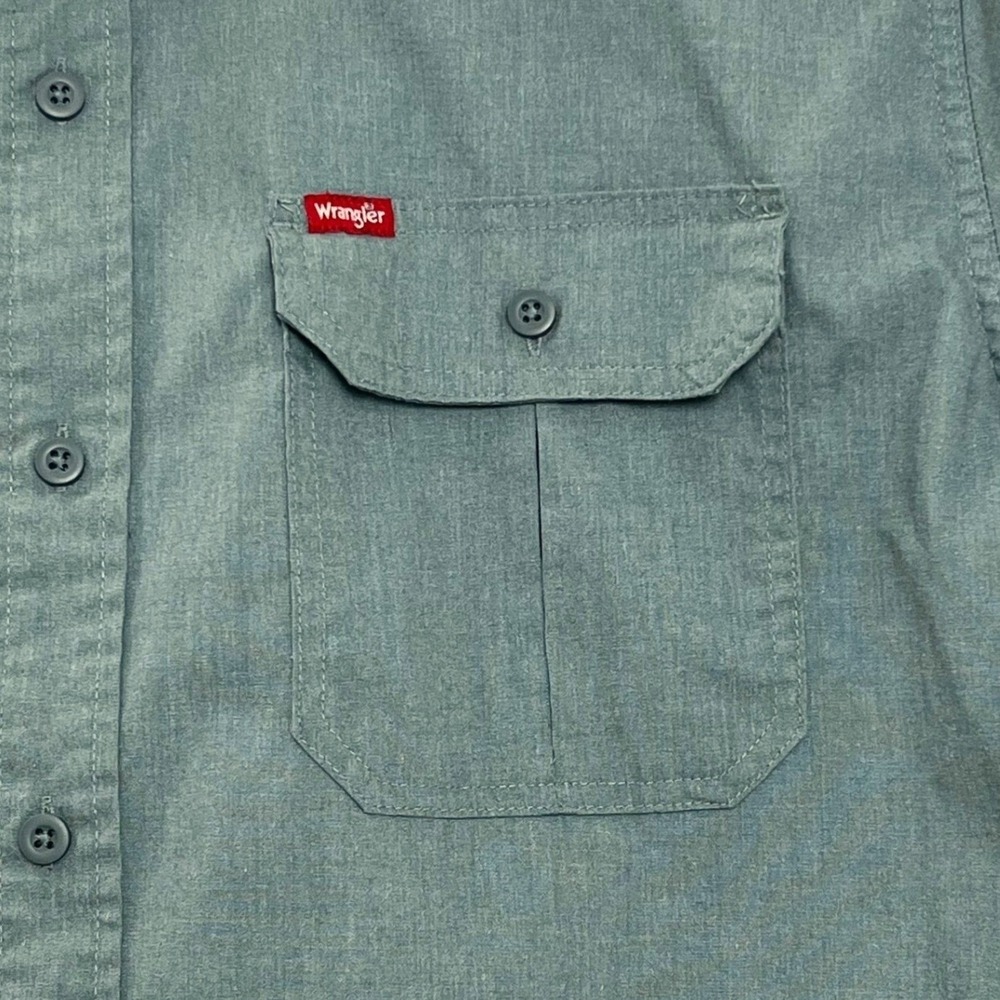 Wrangler Mens Button Down Shirt 2XL Green Short Sleeve Stretch Poplin Relaxed - Picture 5 of 9